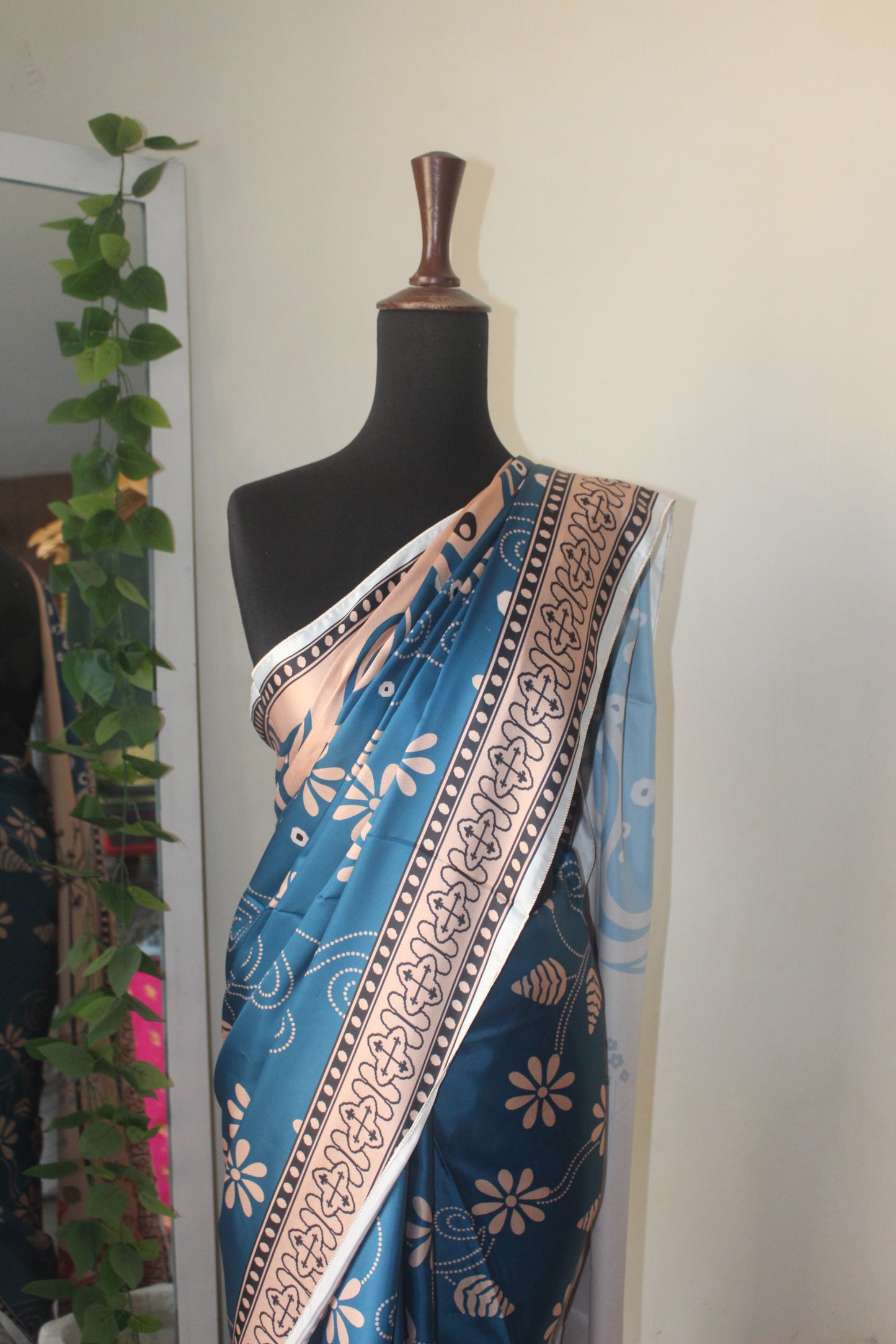 Saphire blue printed silk