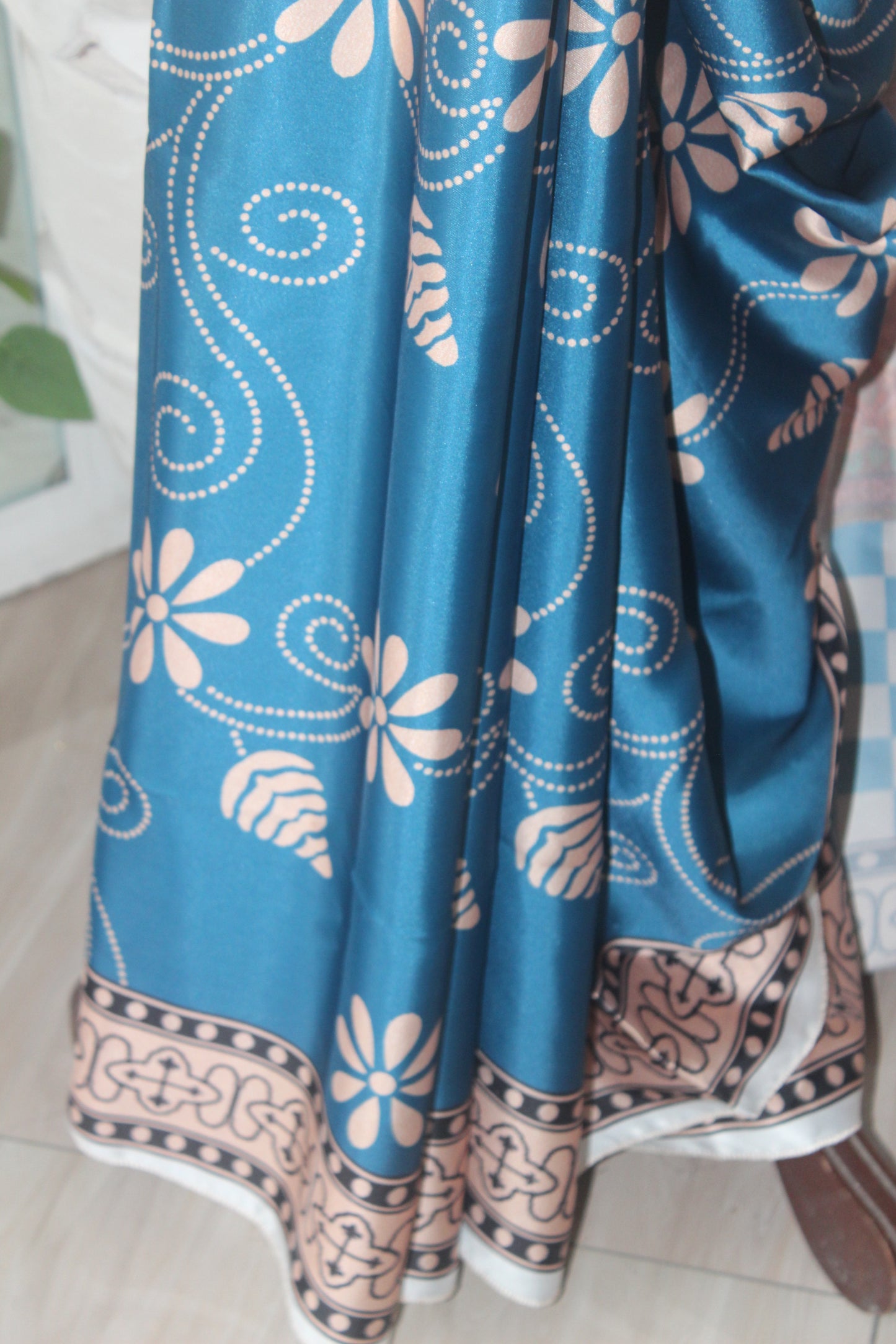 Saphire blue printed silk