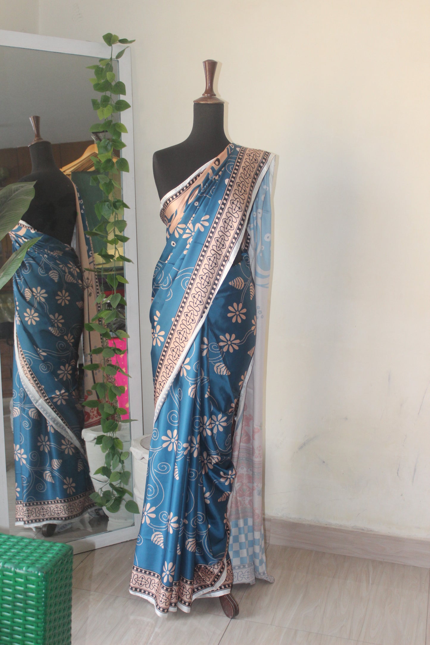 Saphire blue printed silk