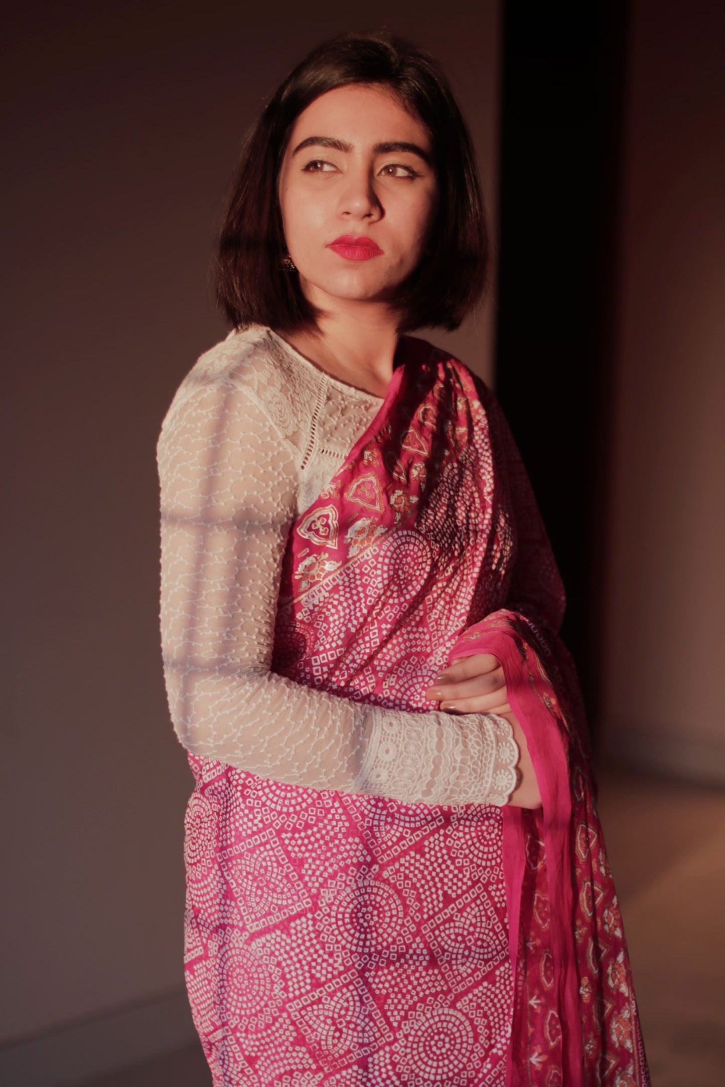 Pink  Block-Printed Silk Saree