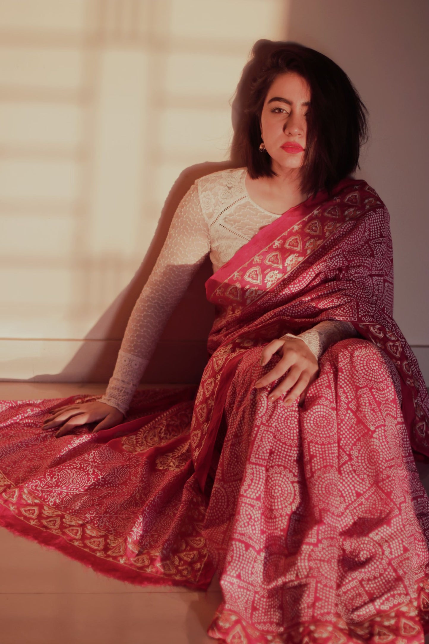 Pink  Block-Printed Silk Saree