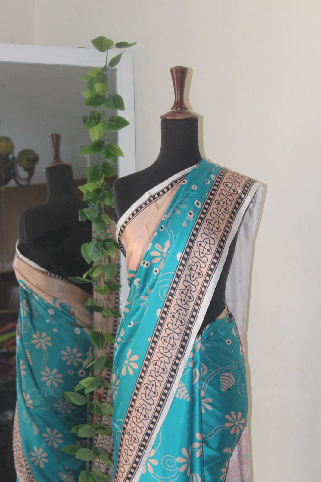 Turquoise printed silk