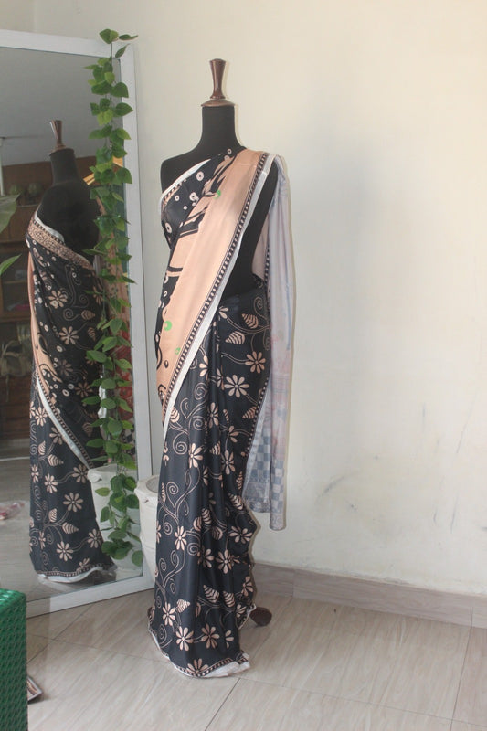 Black printed silk