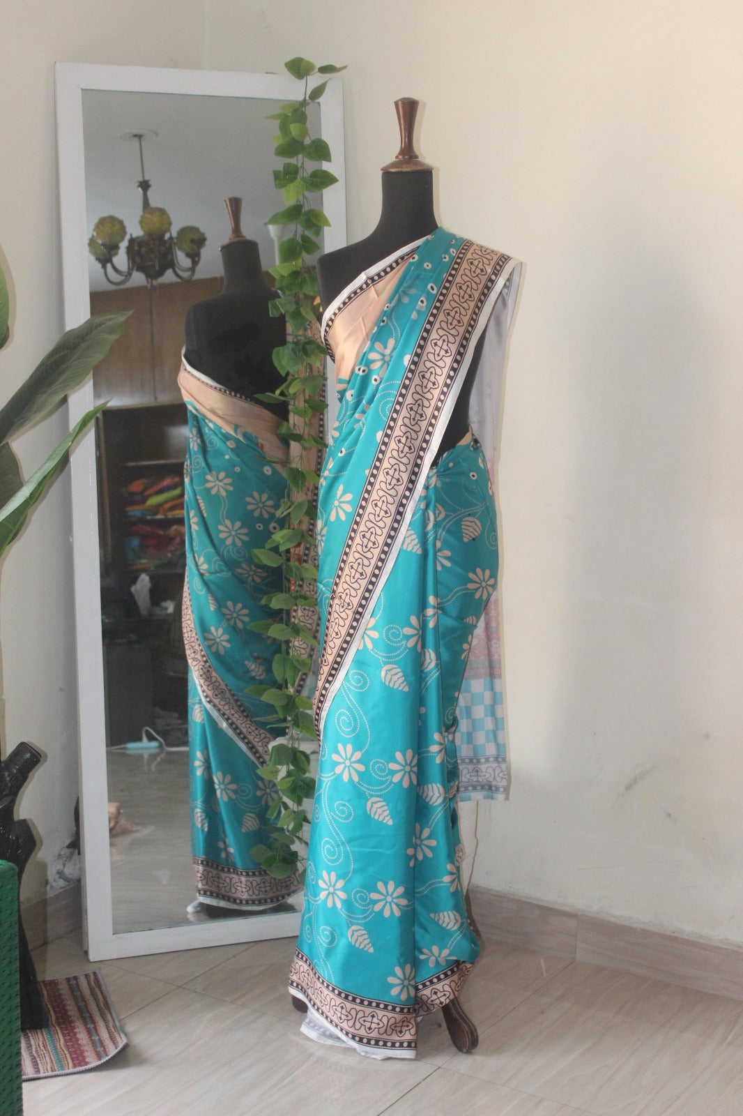 Turquoise printed silk