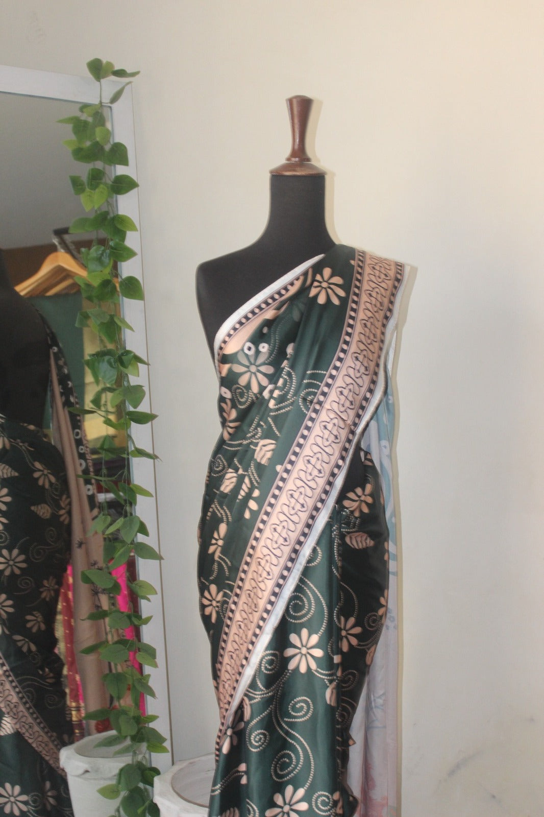 Dark green printed silk