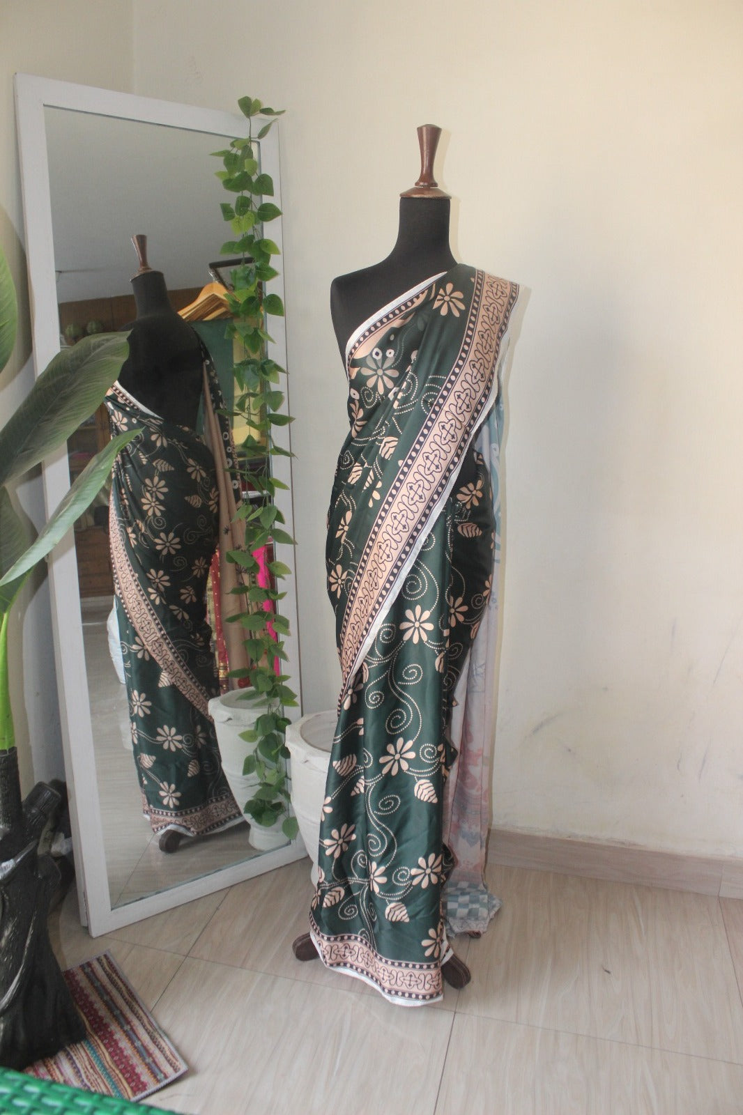 Dark green printed silk