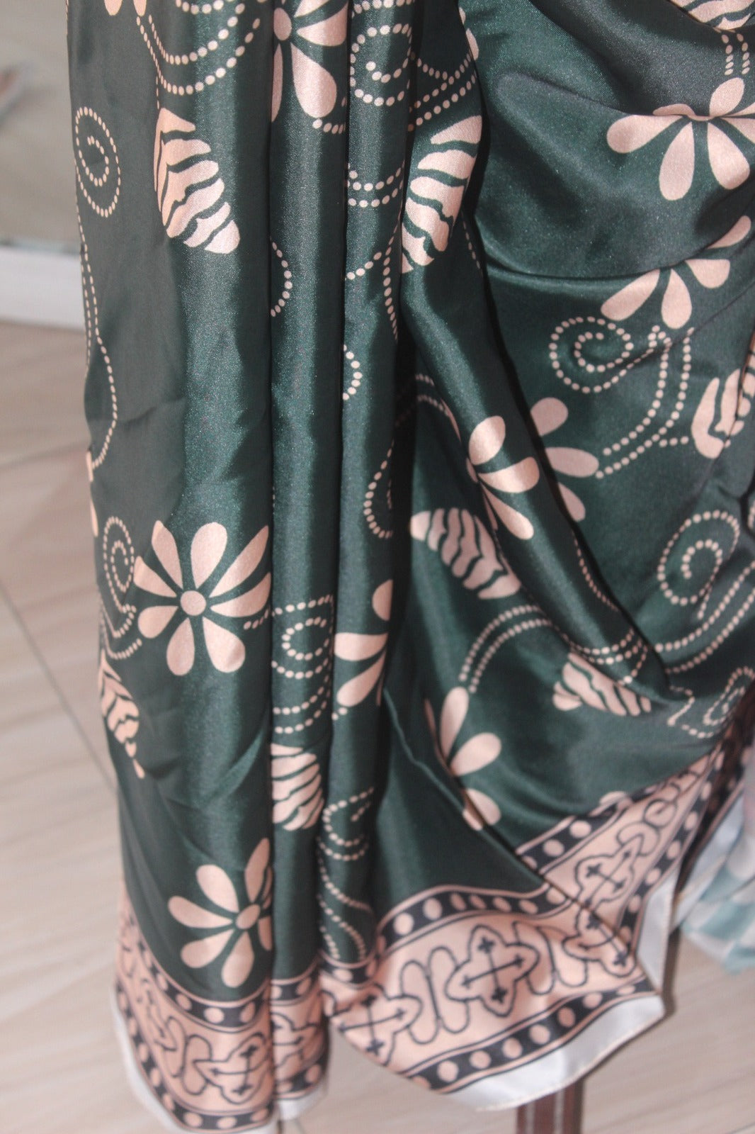 Dark green printed silk