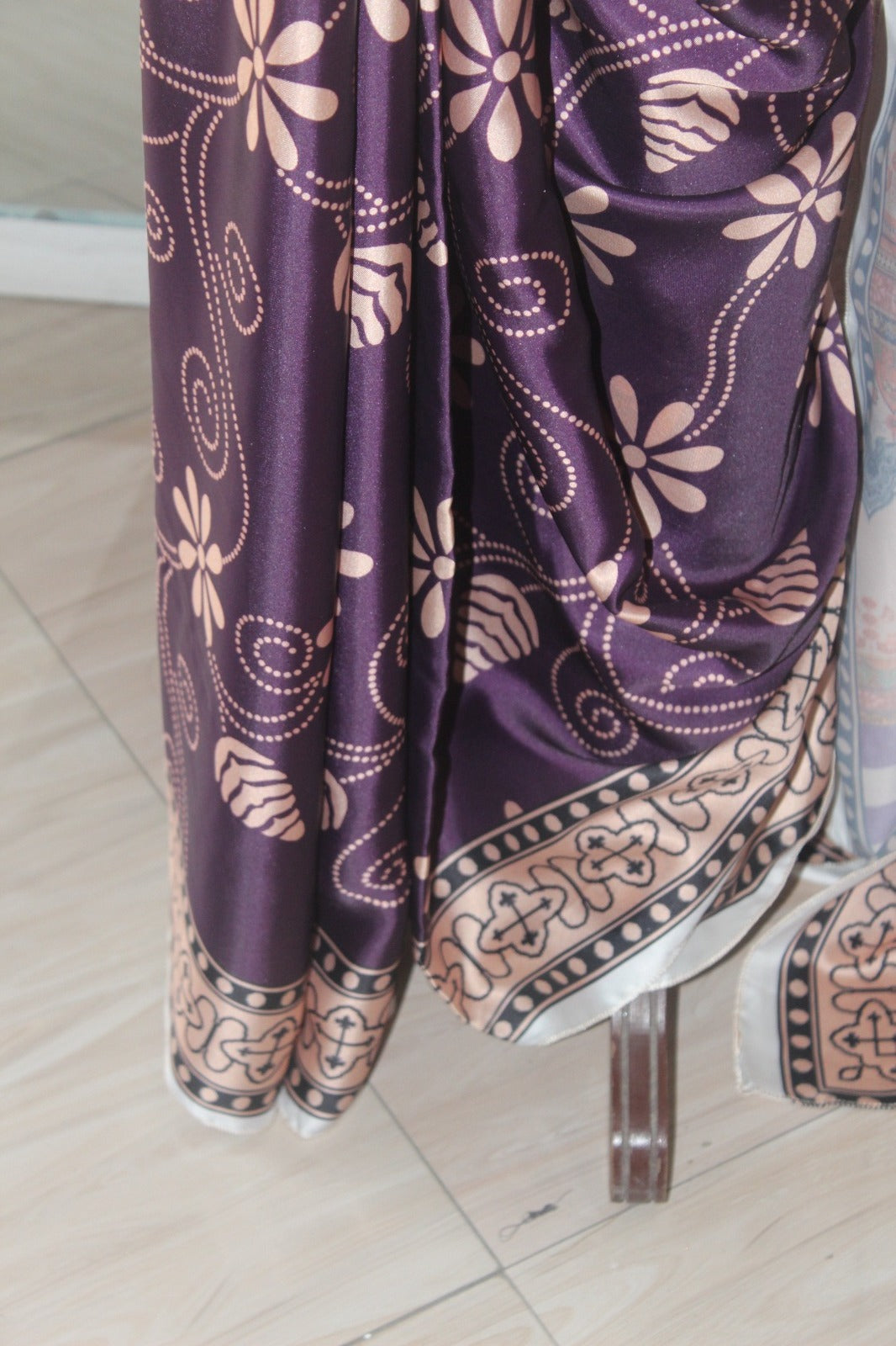 Purple printed silk