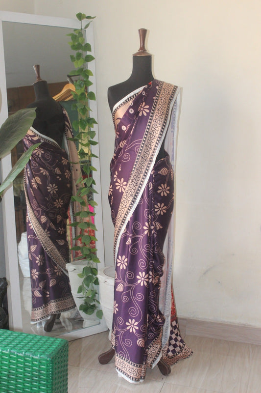 Purple printed silk