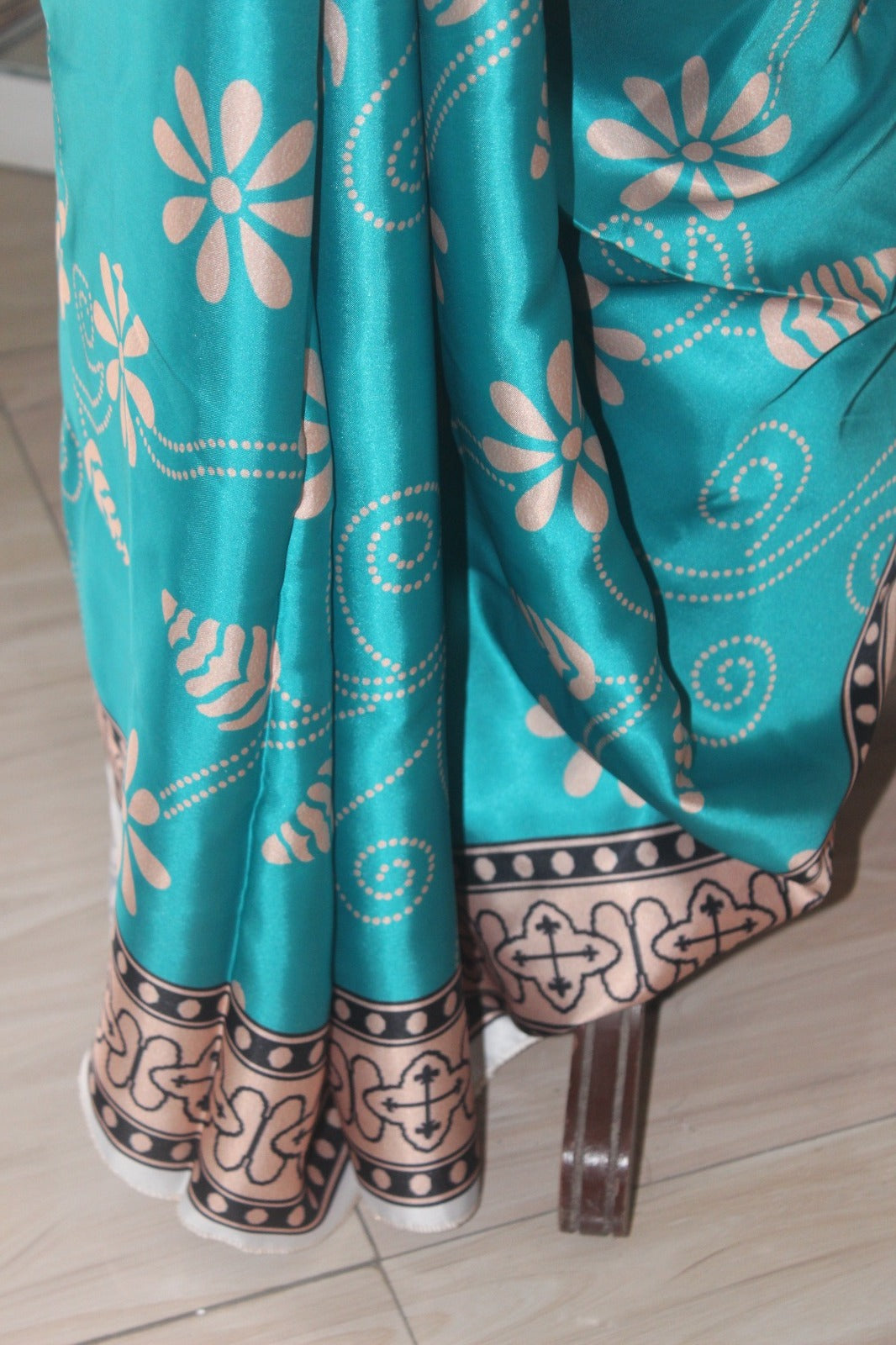 Turquoise printed silk