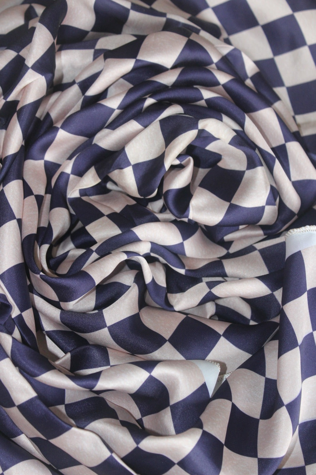 Navy blue printed silk