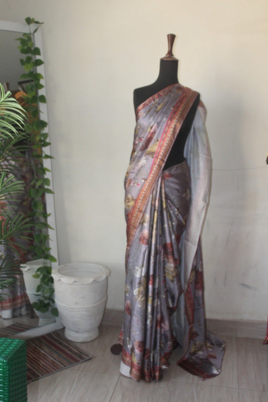 Grey Floral Saree