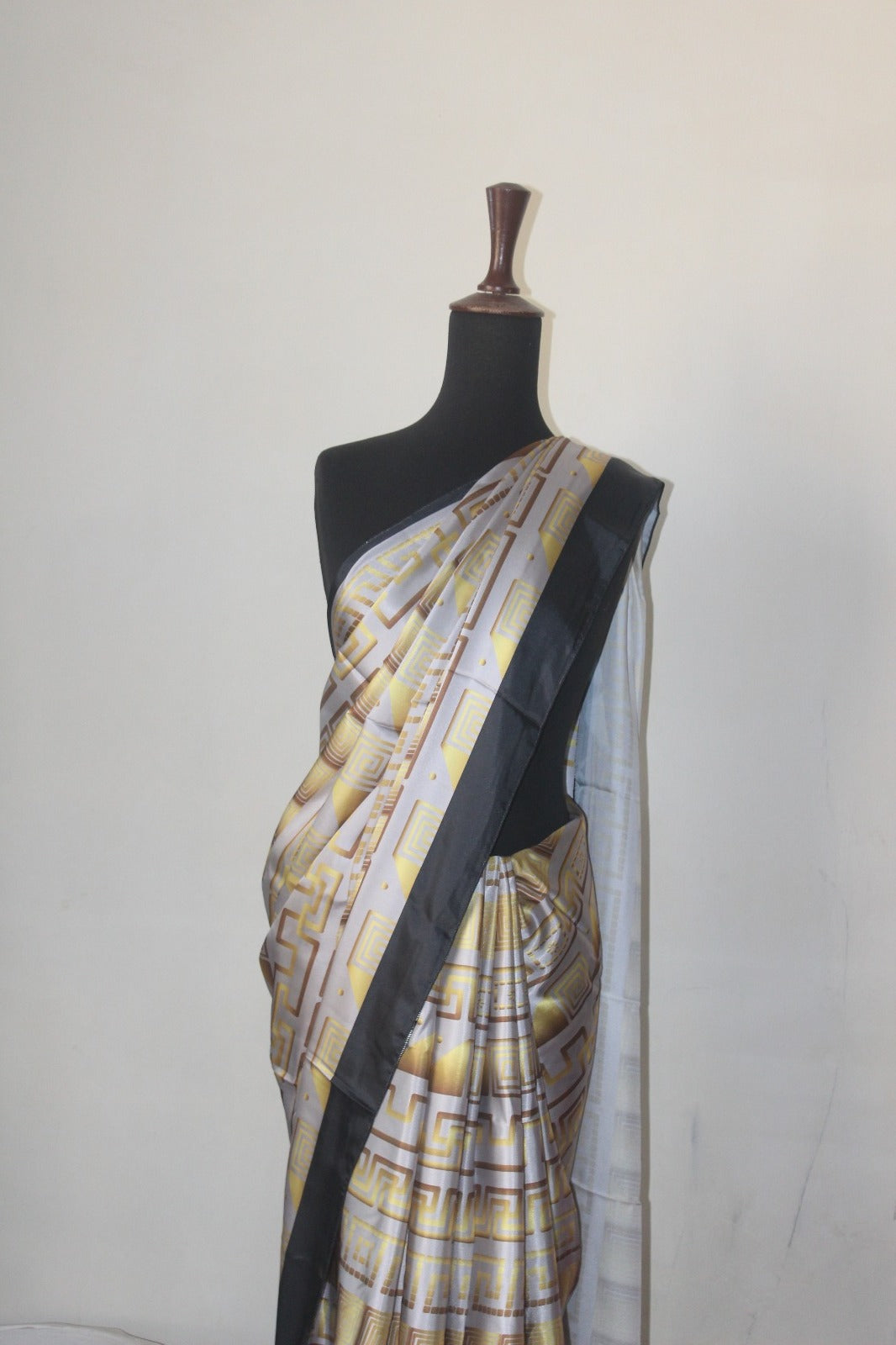 Gold & Grey printed silk saree