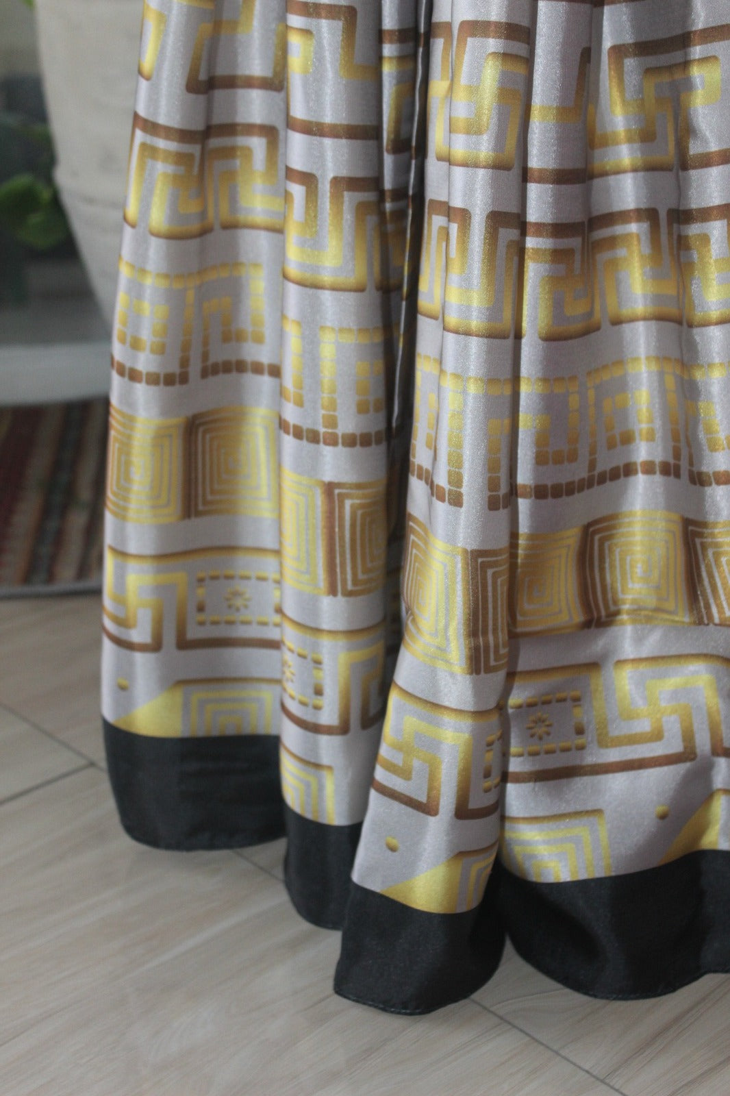 Gold & Grey printed silk saree