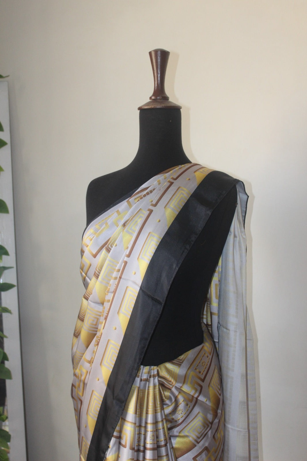 Gold & Grey printed silk saree