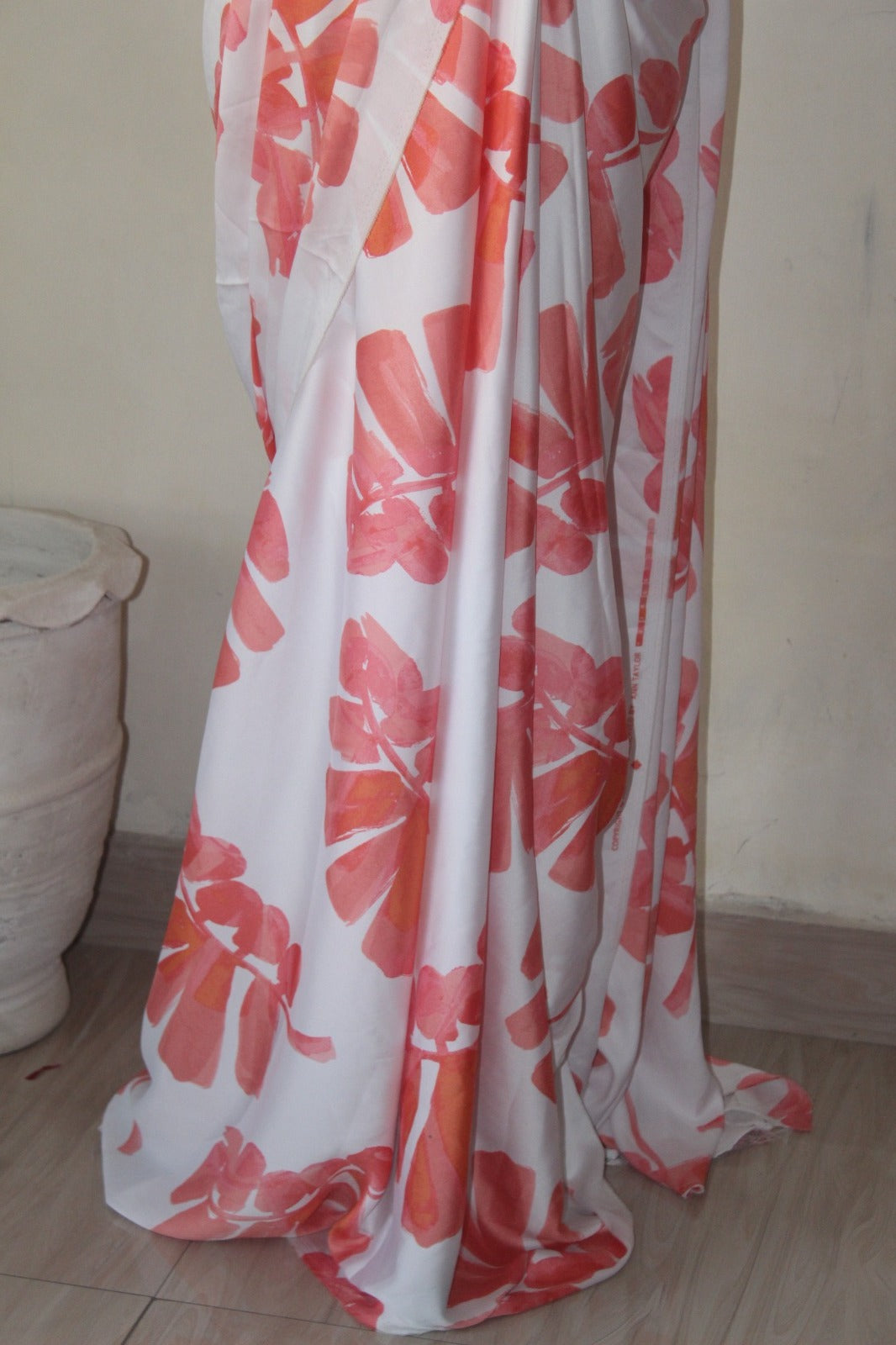 White & Peach floral saree