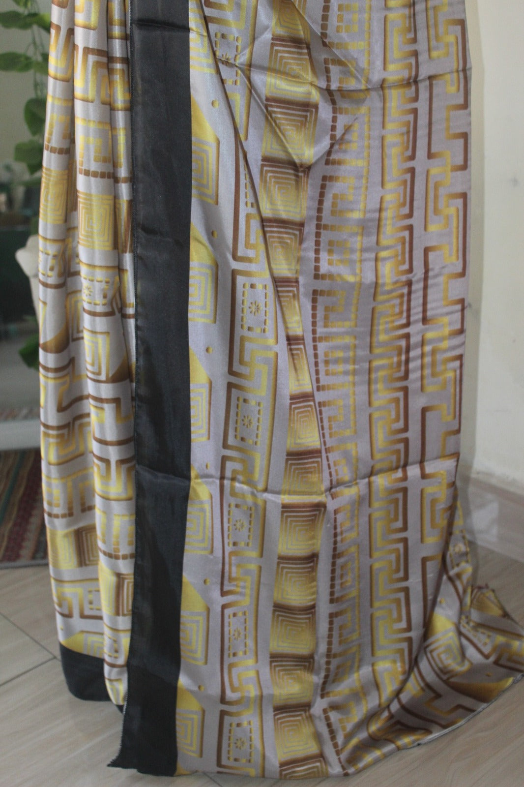 Gold & Grey printed silk saree