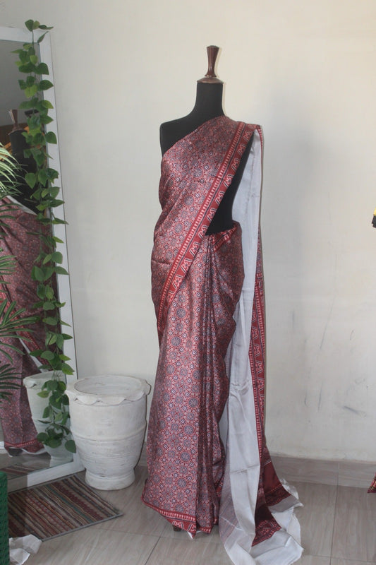 Digital  Printed silk Ajrak Sareen-01