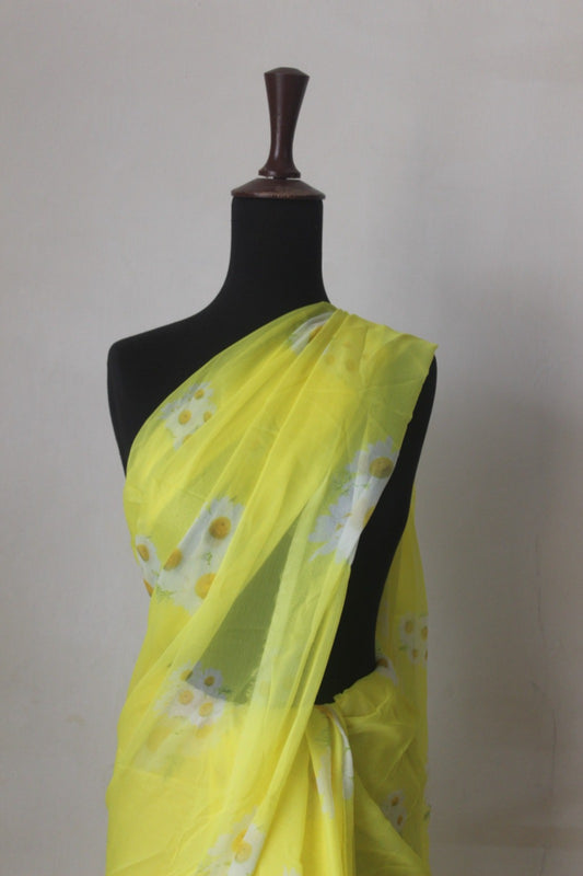 Yellow digital printed saree